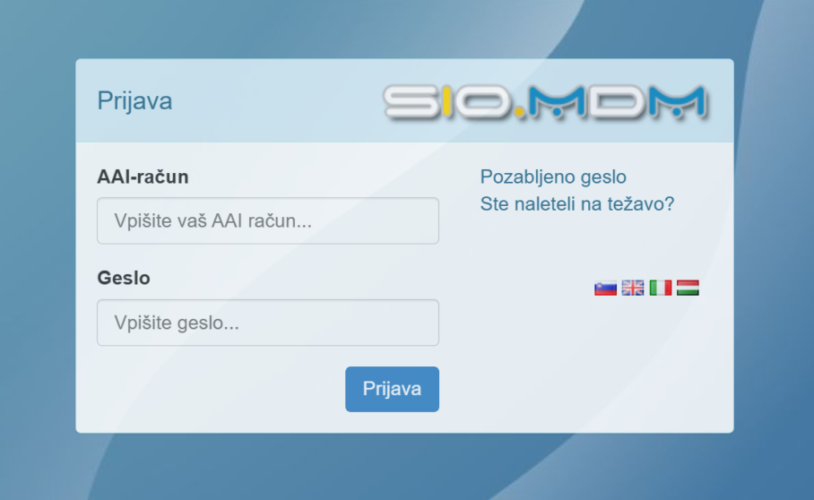 Prijavni obrazec v sistem SIO.MDM